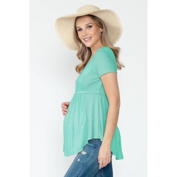 Maternity Flowy Mint Green Short Sleeve Babydoll Top Small - Picture 3 of 4